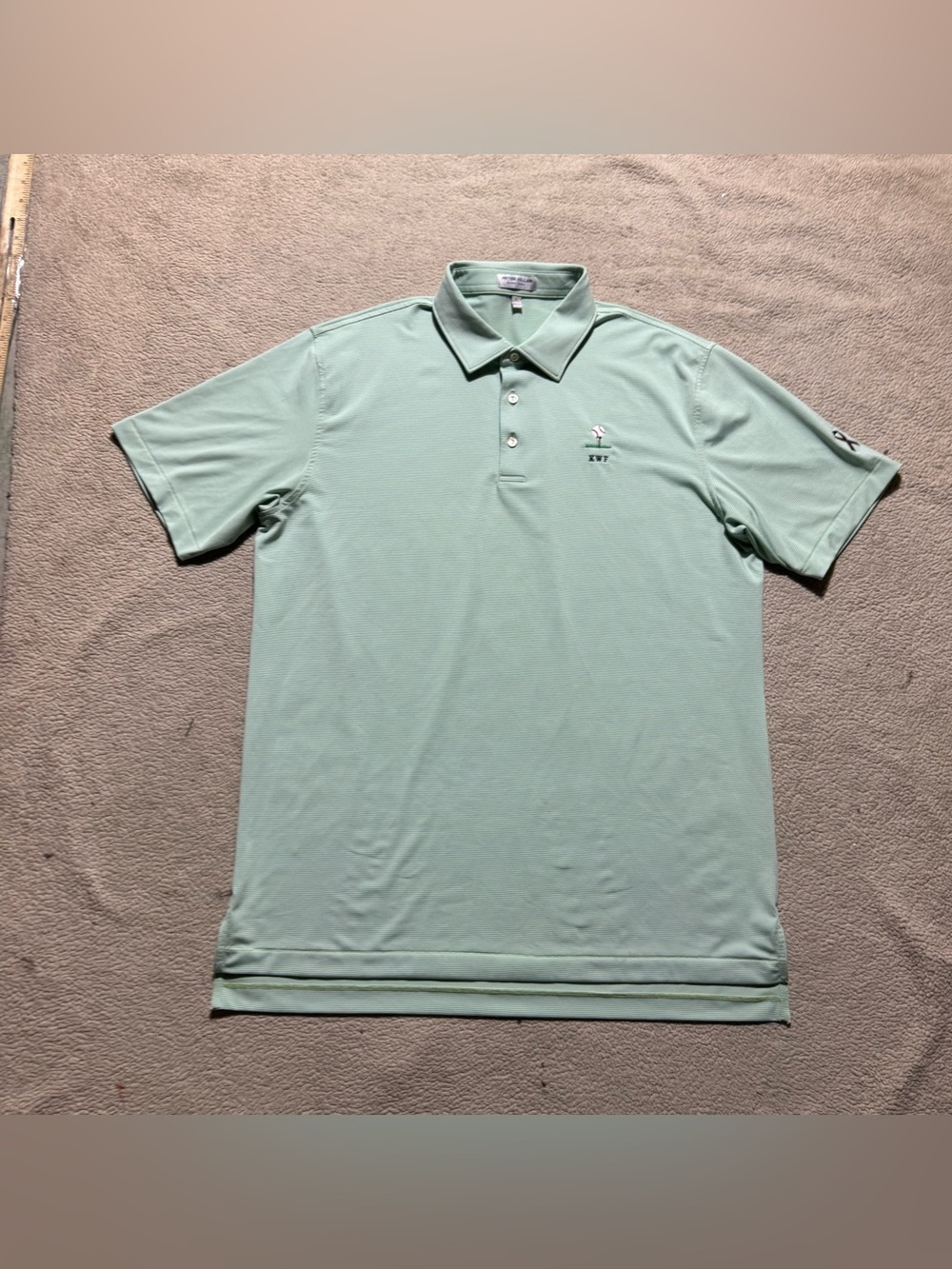 Peter Millar Polo Mens Large Summer Comfort Green Striped Short Sleeve Shirt
